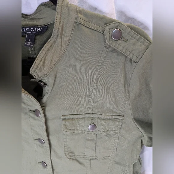 Baccini Army Green jacket, lightweight, size LARGE 4 front pockets. Button up - Picture 3 of 14